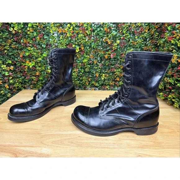 Double H 975 Black Leather Cap Toe Combat Jump Boots MADE IN USA MENS 12E 12 - Picture 3 of 7